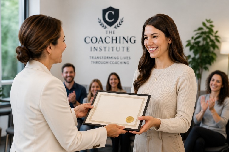 Life coaching student receiving a professional certification from The Coaching Institute. Life coaching student receiving a professional certification from The Coaching Institute.
