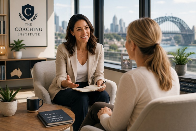 Professional life coach in Australia working with a client in a modern office setting in The Coaching Institute. Professional life coach in Australia working with a client in a modern office setting in The Coaching Institute.